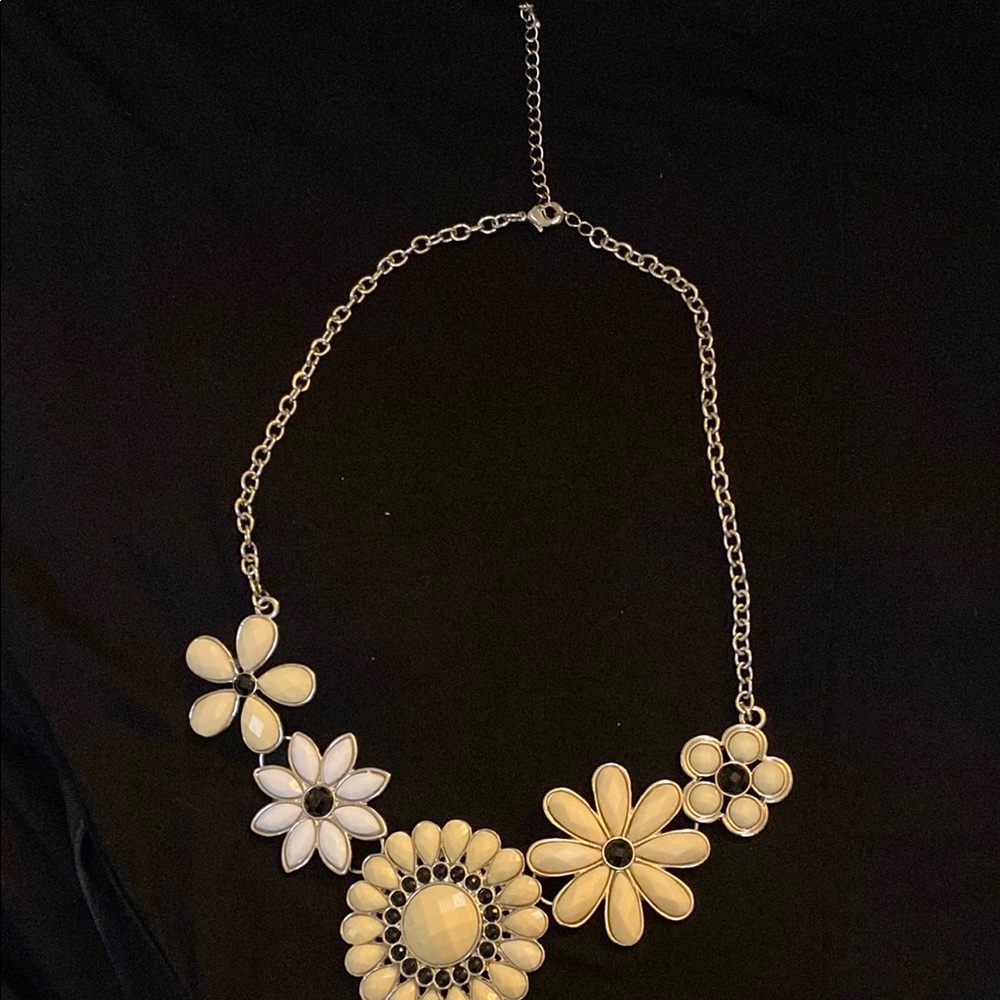 Floral Statement Necklace in Cream and Black